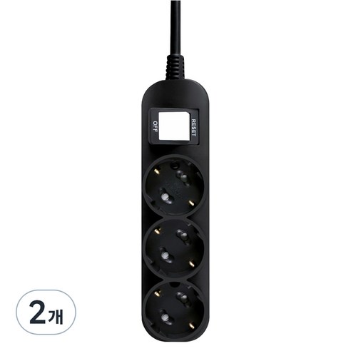 대성 국산 플러스탭 통합 스위치 고용량 멀티탭 3구 블랙, 2m, 2개
