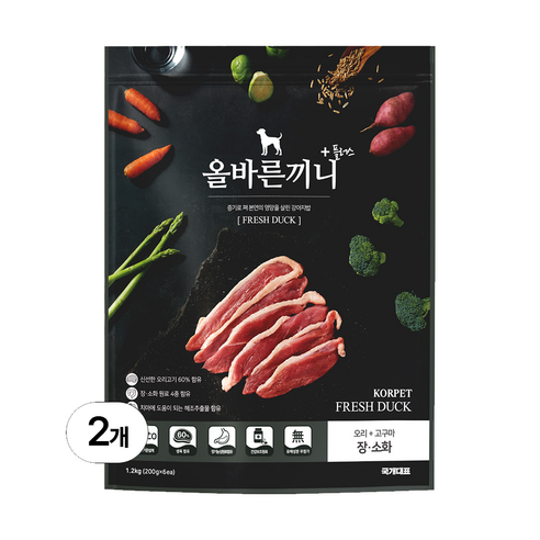 국개대표 강아지 올바른끼니 기능성 사료, 장건강/유산균, 1.2kg, 2개
