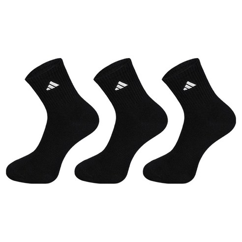 아디다스 베이직 중목 자수 스포츠양말, 블랙, 3세트