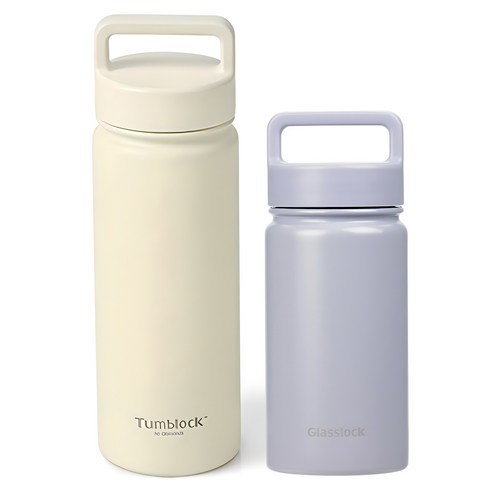 글라스락 스포티 핸들 텀블러 350ml + 텀플락 스포티 핸들 텀블러 500ml, 페일라벤더 + 베이지, 850ml, 1세트