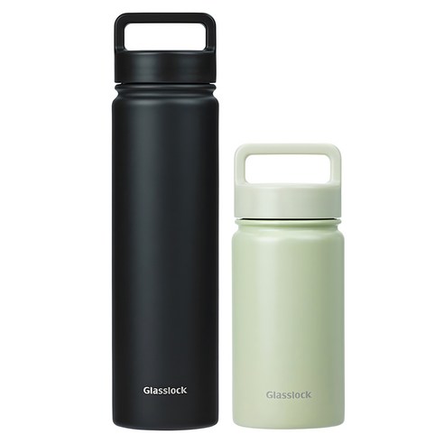 글라스락 스포티 핸들 텀블러 350ml + 700ml, 블랙 + 페일그린, 1세트