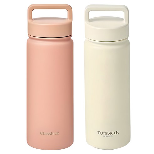 글라스락 스포티 핸들 텀블러 + 텀블락 스포티 핸들 텀블러, 페일핑크 + 베이지, 500ml, 1세트