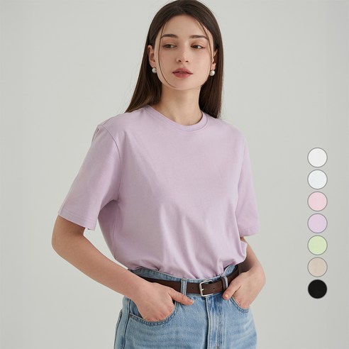 ELLE PARIS 여성용 통기성 베이직 라운드넥 반팔 티셔츠