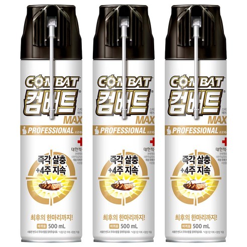 컴배트 프로페셔널 맥스 에어졸 바퀴 살충제, 500ml, 3개