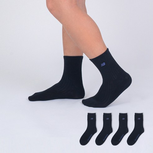 뉴발란스 남성용 베이직 자수 중목 골지양말 4켤레