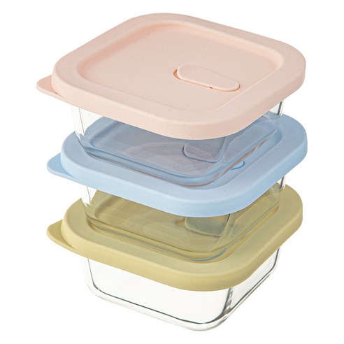 코멧 홈 하루세끼 내열유리 전자레인지 사각 햇밥용기 310ml, 투명, 3개