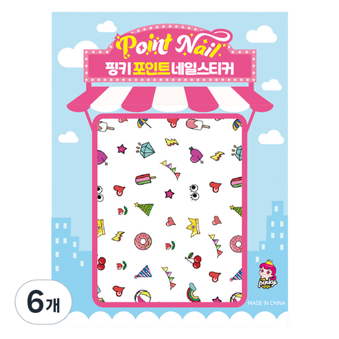 핑키통키 키즈 포인트 네일스티커, BN-16(도넛파티), 6개
