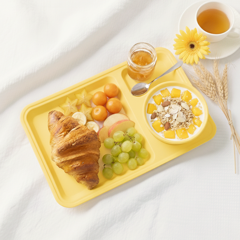 리빙메이트 국내산 멜라민 브런치 식판 + 볼 세트, 파스텔 노랑, 1세트