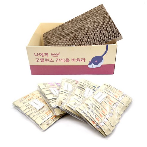 굿밸런스 짜먹는 고양이 간식 200p + 스크래쳐 박스 세트, 연어 + 참치 + 치킨 + 혼합맛(참치/크랜베리) + 혼합맛(참치/호박), 1세트