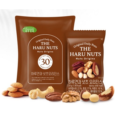 하루견과 넛츠 오리진스 믹스넛, 20g, 30개 후기 분석 - 측면 영양 정보