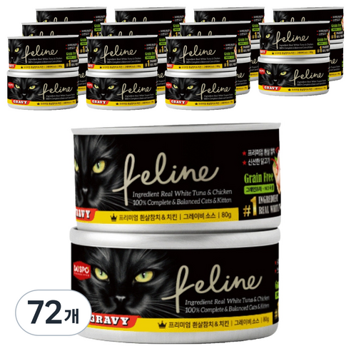 데이스포 필라인 그레이비 고양이 간식캔, 혼합맛(흰살참치/치킨), 80g, 72개