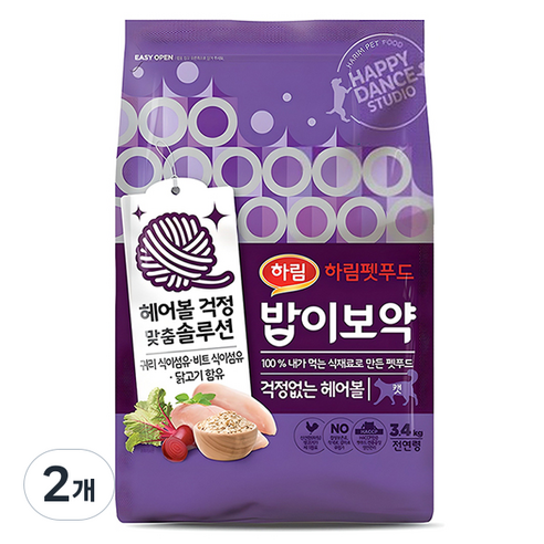 밥이보약 전연령 고양이 기능성 사료, 헤어볼, 3.4kg, 2개