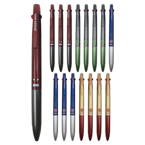 1977아토 마블 캐릭터 3색 볼펜 4종 0.7mm, 스파이더맨 + 헐크 + 캡틴아메리카 + 아이언맨, 4세트