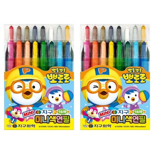 지구화학 뽀로로 미니 샤프식 색연필, 16색, 2개