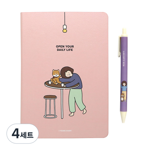 핑크풋 12000 보리 만년형 다이어리 + 10000 보리 볼펜 0.38mm, 핑크(다이어리), 랜덤발송(볼펜), 4세트