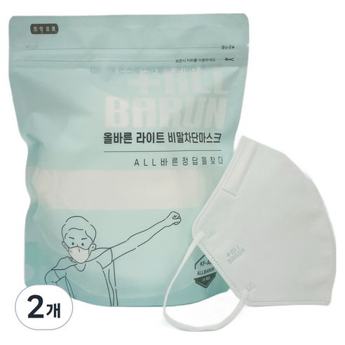 올바른 라이트 비말 차단 마스크 소형 KF-AD, 25개입, 2개, 화이트