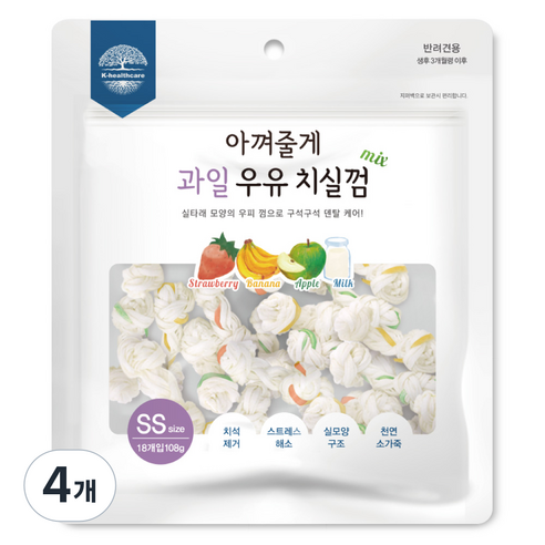아껴줄게 강아지 과일 우유 치실 덴탈껌 SS 18p, 딸기+바나나+사과, 108g, 4개