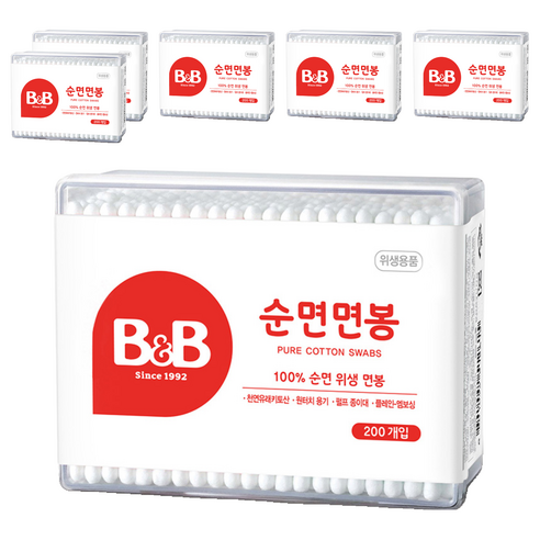 비앤비 순면 면봉, 200개입, 6개