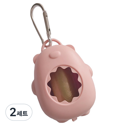 둥둥펫 강아지 곰탱이 풉백 케이스 + 배변봉투 15p 세트, 핑크, 2세트