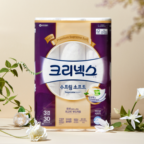 크리넥스 수프림 소프트 천연펄프 3겹 화장지 이미지 2