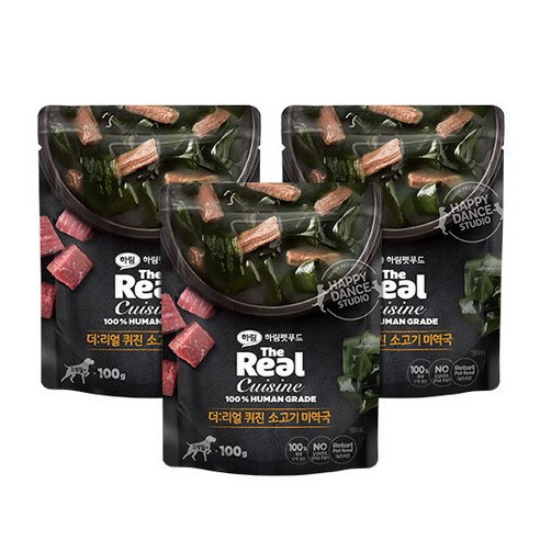 하림펫푸드 더리얼 퀴진 강아지 파우치, 소, 100g, 3개