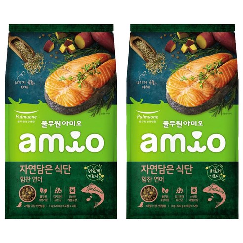 풀무원아미오 전연령 강아지 자연담은 식단 건식사료, 연어, 1kg, 2개