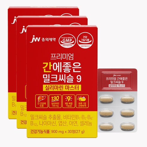JW중외제약 프리미엄 간에좋은 밀크씨슬9 실리마린 마스터, 30정, 3개