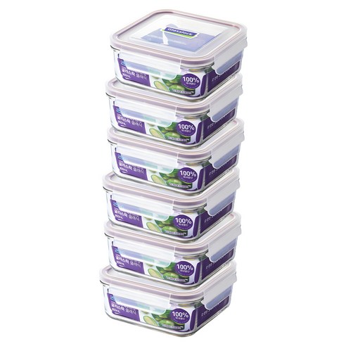 글라스락 퍼플 에디션 정사각 밀폐용기, 6개, 850ml