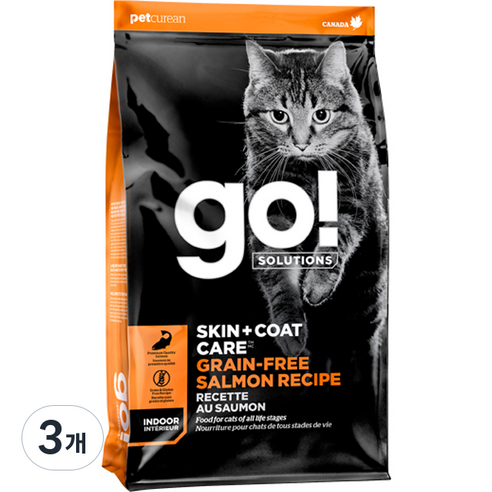 go 전연령 스킨앤코트 레시피 인도어 고양이 건식사료, 3개, 3.6kg