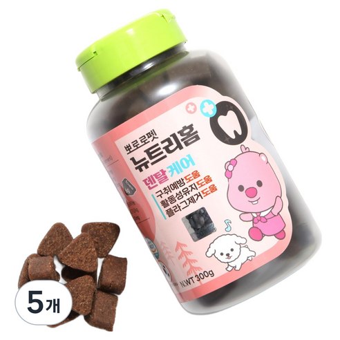 에이비엘펫 강아지 뽀로로 뉴트리홈 기호성 좋은 츄어블 영양제 덴탈케어 300g, 5개, 구강, 90정