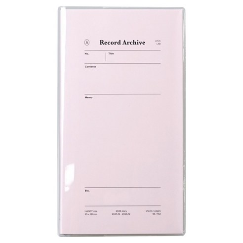 루카랩 2026년 레코드 아카이브 불렛저널 핸디 다이어리, 페일 핑크, 1개