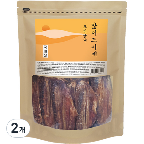 바이케이알 많이드시개 대용량 수제 간식, 오리날개, 400g, 2개
