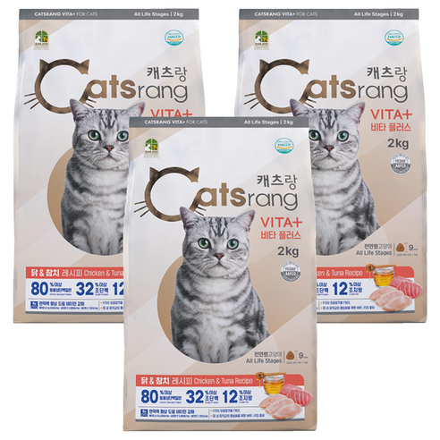 캐츠랑 전연령 고양이 비타플러스 건식사료, 닭+참치, 2kg, 3개
