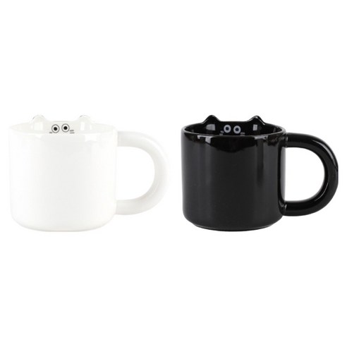 데일리라이크 흑백냥 머그컵 2종 세트 290ml, 블랙, 화이트, 1세트