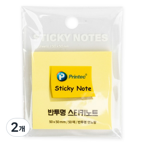프린텍 반투명 스티키노트 CL5050Y, 연노랑, 2개, 50매