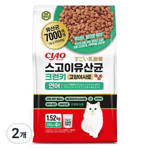 챠오츄르 전연령 고양이 스고이 유산균 크런키 건식사료, 연어, 1.52kg, 2개