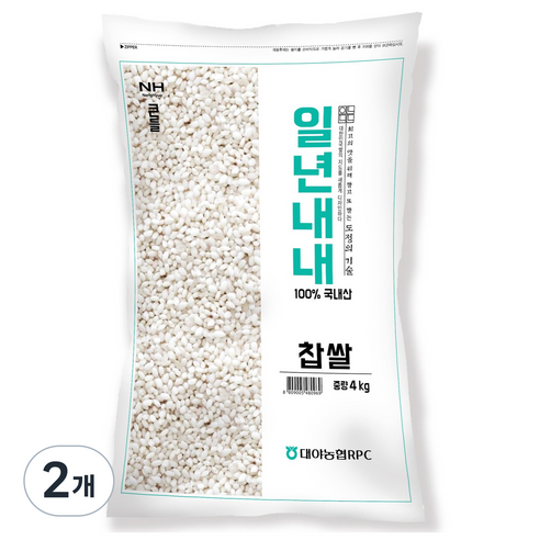 농협 국내산 일년내내 찹쌀, 4kg, 2개