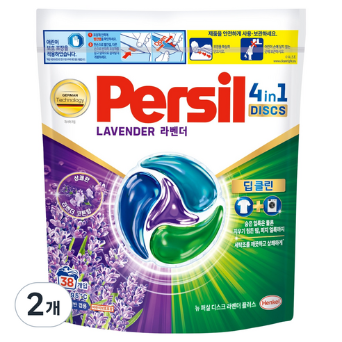 퍼실 뉴 디스크 세탁세제 라벤더 플러스, 38개입, 25g, 2개