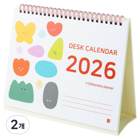 비플라이 2026 일러스트 탁상 달력, 2개, 혼합색상