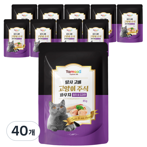 탐사 고양이 고메 주식 파우치, 85g, 40개, 참치+도미