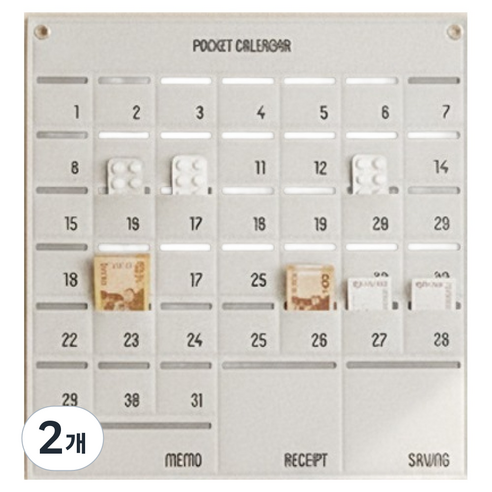 소유공간 포켓 한달 용돈 생활비 벽걸이 달력 S261-0290W, 화이트, 2개