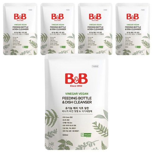 비앤비 비니거 비건 젖병 앤 식기세정제 리필, 500ml, 5개