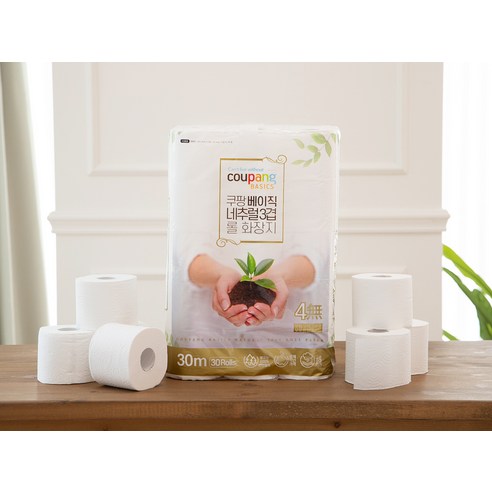 쿠팡베이직 네추럴 3겹 천연펄프 롤화장지 30m 후기 분석 - 촘촘한 엠보싱 디테일 컷