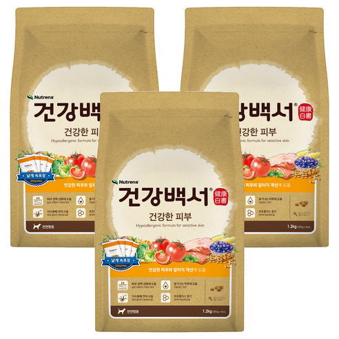 뉴트리나건강백서 강아지 기능성 사료, 피부/피모+알러지, 1.2kg, 3개