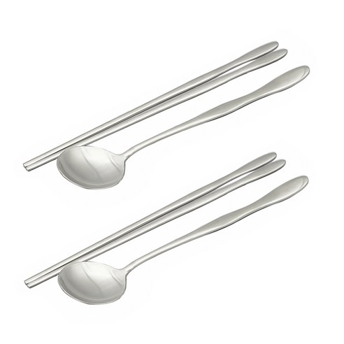 테이블아트 국산 웨이브 실버 수저 2벌세트, 1세트, 숟가락 2p + 젓가락 2p