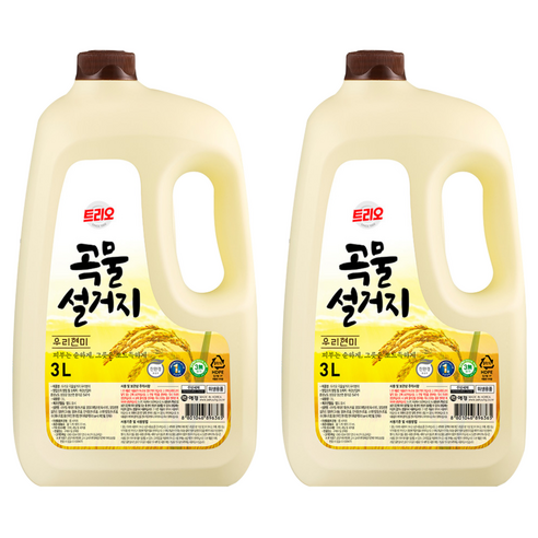 트리오 곡물설거지 우리현미 주방용 세척제, 3L, 2개