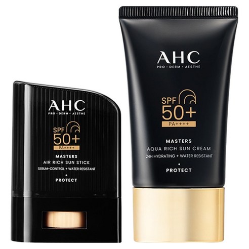 AHC 마스터즈 에어리치 선스틱 14g + 아쿠아 리치 선크림 50g 세트 SPF50+ PA++++