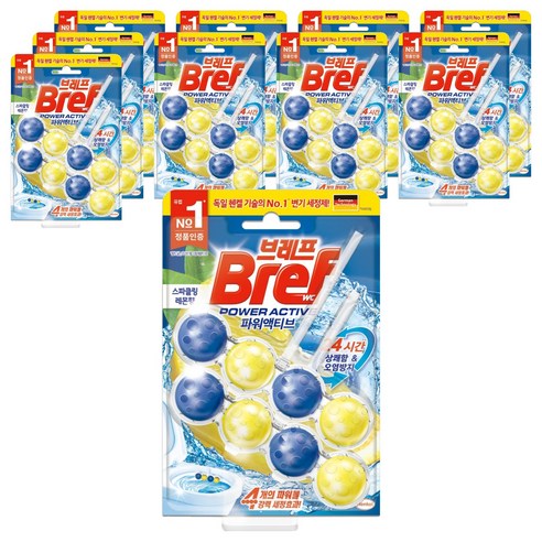 브레프 파워액티브 변기세정제 스파클링 레몬향, 100g, 10개