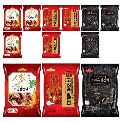일광제과 고려홍삼캔디 280g + 고려인삼캔디2 280g + 고려흑삼캔디 280g, 840g, 4세트