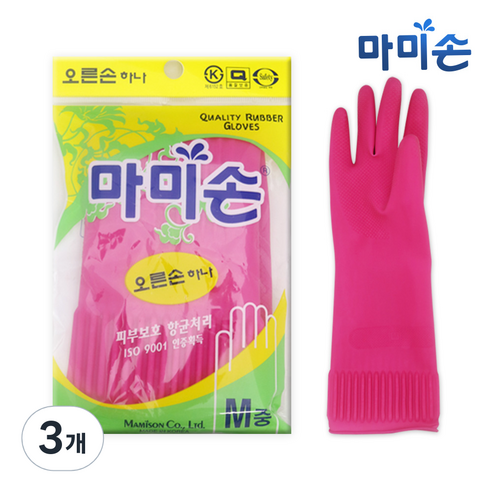 마미손 고무장갑 오른손만 하나, 핑크, 중(M), 3개